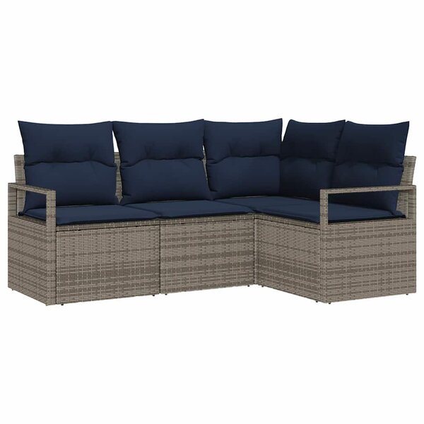 vidaXL Ensemble de Canapés avec coussin 4 Pièces Gris polyrotin