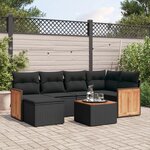 vidaXL Salon de jardin 7 Pièces avec coussins noir résine tressée
