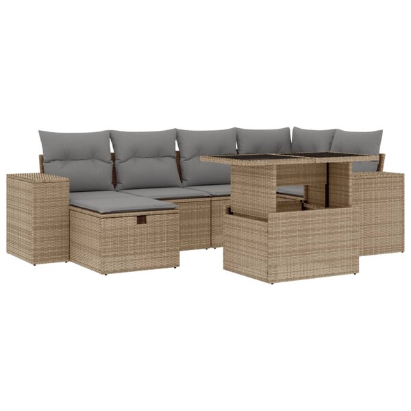 vidaXL Salon de jardin avec coussins 7 Pièces beige résine tressée