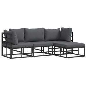 vidaXL Ensemble de canapé de jardin avec coussin 4 Pièces Noir Aluminium