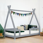 Lit Tipi enfant avec barrière bois massif naturel vernis 120 x 180 cm