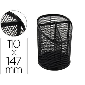 Pot a crayons q-connect maille metallique 3           compartiments hauteur 147 mm  diametre 110mm coloris noir