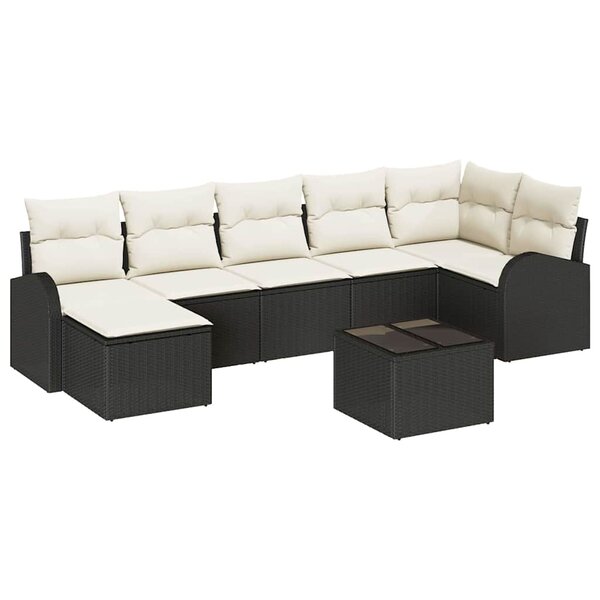 vidaXL Ensemble de canapé de jardin avec coussin 8 Pièces Noir Poly rotin