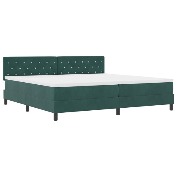 Lit Box Spring vidaXL avec Matelas & LED Vert Foncé 200x200 cm Velours