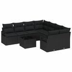vidaXL Ensemble de Canapés avec coussin 9 Pièces Noir polyrotin