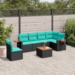 vidaXL Salon de jardin 7 Pièces avec coussins noir résine tressée