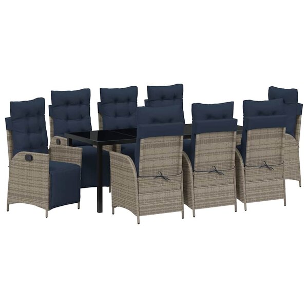 vidaXL Ensemble de salle à manger pour jardin 9 Pièces Gris et Noir Rotin