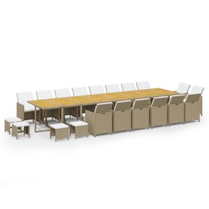 vidaXL Ensemble à dîner de jardin coussins 21 Pièces Beige Résine tressée