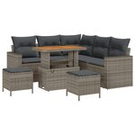 Set de 8 Pièces de Canapé de Jardin avec Coussins Gris Poly Rotin Acacia