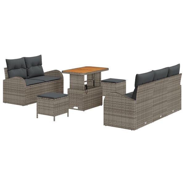 Set de sofa de jardin 8 pièces avec coussins gris poly rotin acacia
