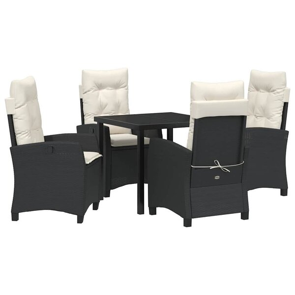 vidaXL Ensemble de salle à manger de jardin 5 pièces avec des coussins en poly rattan noir.