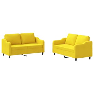 vidaXL Ensemble de canapés 2 Pièces avec coussins Jaune clair Tissu