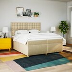 vidaXL Sommier à lattes de lit avec matelas Crème 200x200 cm Tissu