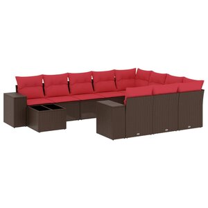 vidaXL Salon de jardin et coussins 11 Pièces marron résine tressée