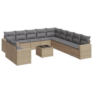 vidaXL Salon de jardin avec coussins 12 Pièces beige résine tressée