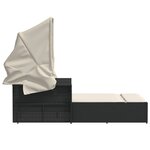 vidaXL Chaise longue double et auvent et coussins noir résine tressée