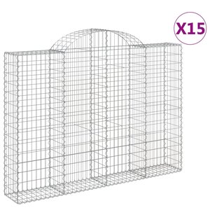 vidaXL Paniers à gabions arqués 15 Pièces 200x30x140/160 cm Fer galvanisé