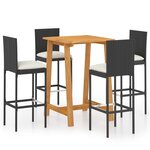 vidaXL Ensemble de bar de jardin avec coussins 5 Pièces Noir