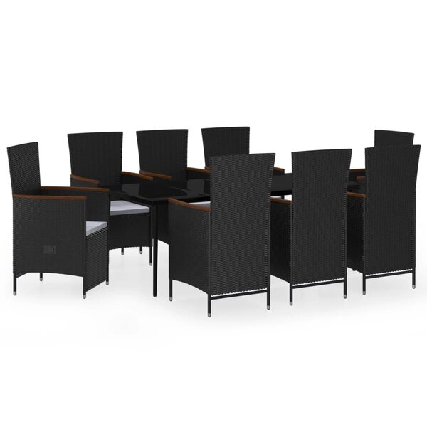 vidaXL Ensemble à manger de jardin avec coussins 9 Pièces noir