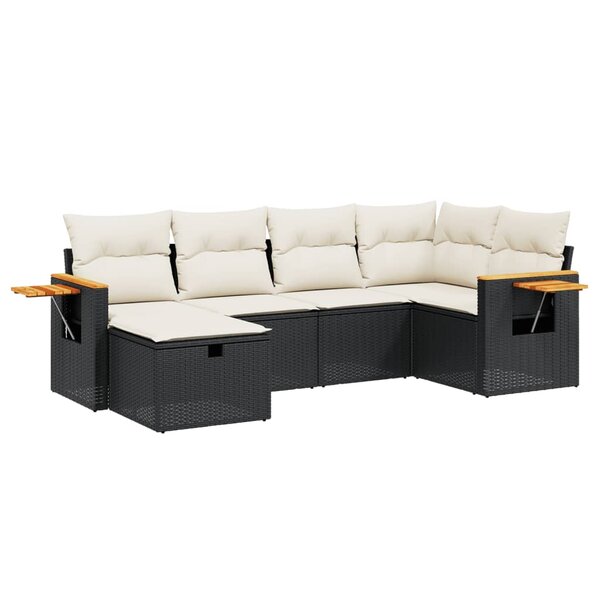 vidaXL Salon de jardin 6 Pièces avec coussins noir résine tressée