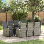vidaXL Set de jardin 9 pièces avec coussins en rattan synthétique gris