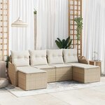 vidaXL Ensemble de canapé de jardin 6 Pièces Beige et blanc Poly rotin