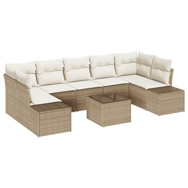 vidaXL Ensemble de Canapés de Jardin 8 Pièces avec Coussins Beige Poly Rattan