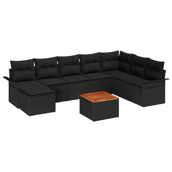 vidaXL Ensemble de canapé de jardin avec coussin 9 Pièces Noir polyrotin