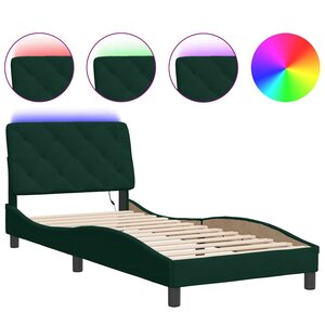 vidaXL Cadre de lit avec LED sans matelas vert foncé 90x200 cm velours