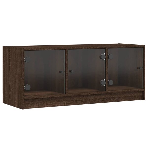 vidaXL Meuble TV avec portes en verre chêne marron 102x37x42 cm