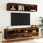 vidaXL Meubles TV muraux et lumières LED 2Pièces chêne fumé 80x30x40 cm