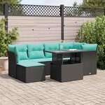 vidaXL Salon de jardin avec coussins 7 Pièces noir résine tressée acacia
