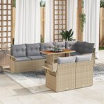 Ensemble de Canapé de Jardin 9 Pièces avec Coussins Beige Poly Rattan