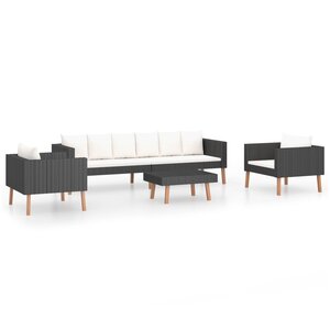 vidaXL Salon de jardin 4 Pièces avec coussins Résine tressée Noir