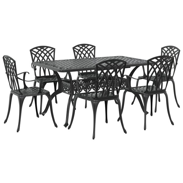 vidaXL Ensemble de salle à manger de jardin 7 pièces en aluminium coulé noir