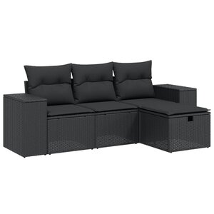 vidaXL Salon de jardin 4 Pièces avec coussins noir résine tressée