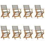 vidaXL Chaises de jardin pliantes lot de 8 gris poly rotin bois massif