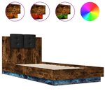 vidaXL Cadre de lit avec LED sans matelas chêne fumé 90x200 cm