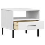vidaXL Table de chevet avec pieds en métal Blanc Bois pin massif OSLO