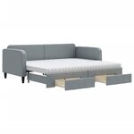 vidaXL Lit de jour avec gigogne et tiroirs gris clair 90x190 cm tissu