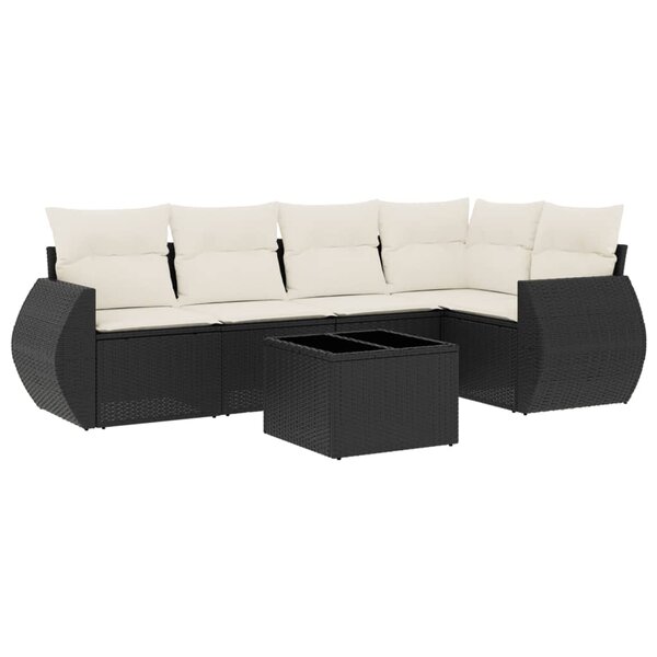 vidaXL Salon de jardin 6 Pièces avec coussins noir résine tressée