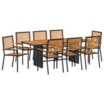 vidaXL Ensemble de salle à manger de jardin 9 pièces noir en poly rattan et acacia