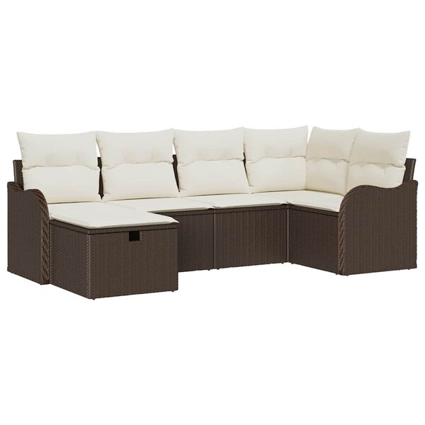 vidaXL Ensemble de canapé de jardin 6 Pièces Marron Poly rotin