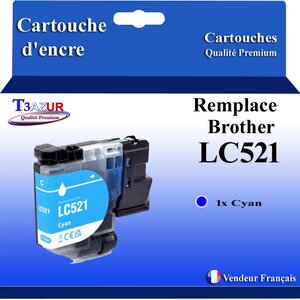 T3AZUR - Toner compatible avec Brother DCP-J1260W DCP-J1310DW DCP-J1360DW DCP-J1460DW remplace Brother LC521 Cyan