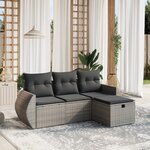 vidaXL Salon de jardin 4 Pièces avec coussins gris résine tressée