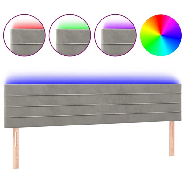 vidaXL Tête de lit à LED Gris clair 180x5x78/88 cm Velours