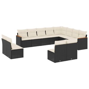 vidaXL Salon de jardin 12 Pièces avec coussins noir résine tressée
