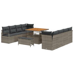 Ensemble de canapé de jardin 11 pièces avec coussins Gris Poly Rotin Acacia