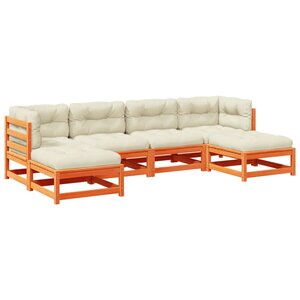 vidaXL Salon de jardin 6 Pièces avec coussins cire marron bois pin massif