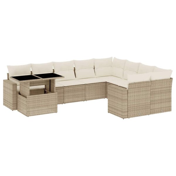 vidaXL Salon de jardin avec coussins 10 Pièces beige résine tressée
